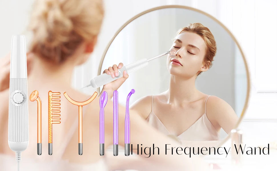 New High Frequency Facial Machine Skin Therapy With 6 Neon & Argon Wands Remove Wrinkles Acne Facial Therapy Wand darsonval