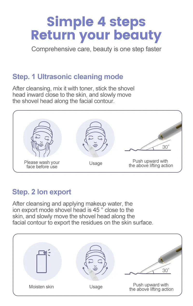 Ultrasonic Facial Skin Scrubber Deep Facial Cleaning Machine Removal Dirt Blackhead face ultrasonic skin scrubber machine